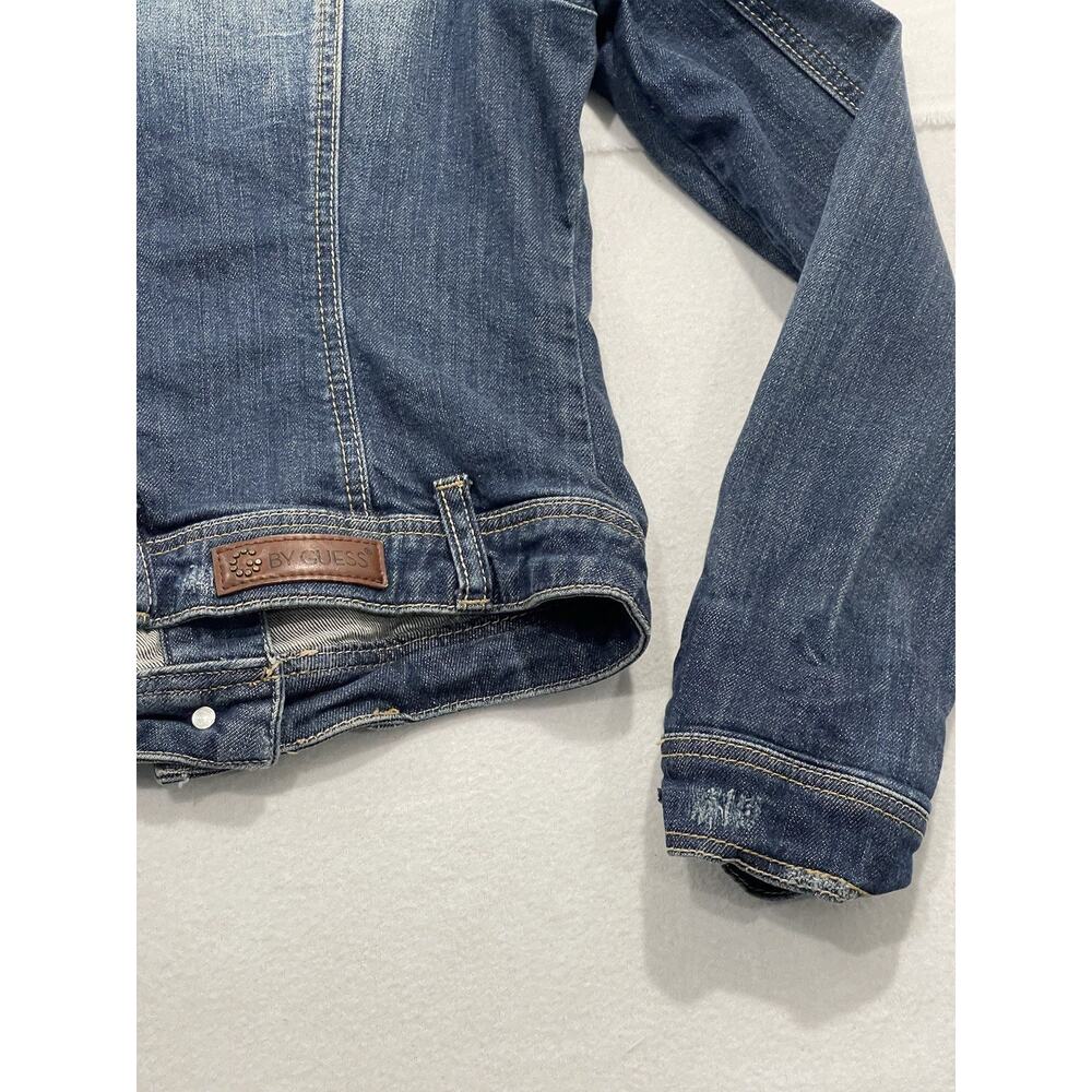 G by Guess Women's Medium Blue Denim Motorcycle Bomber Jacket Pockets - Picture 9 of 13
